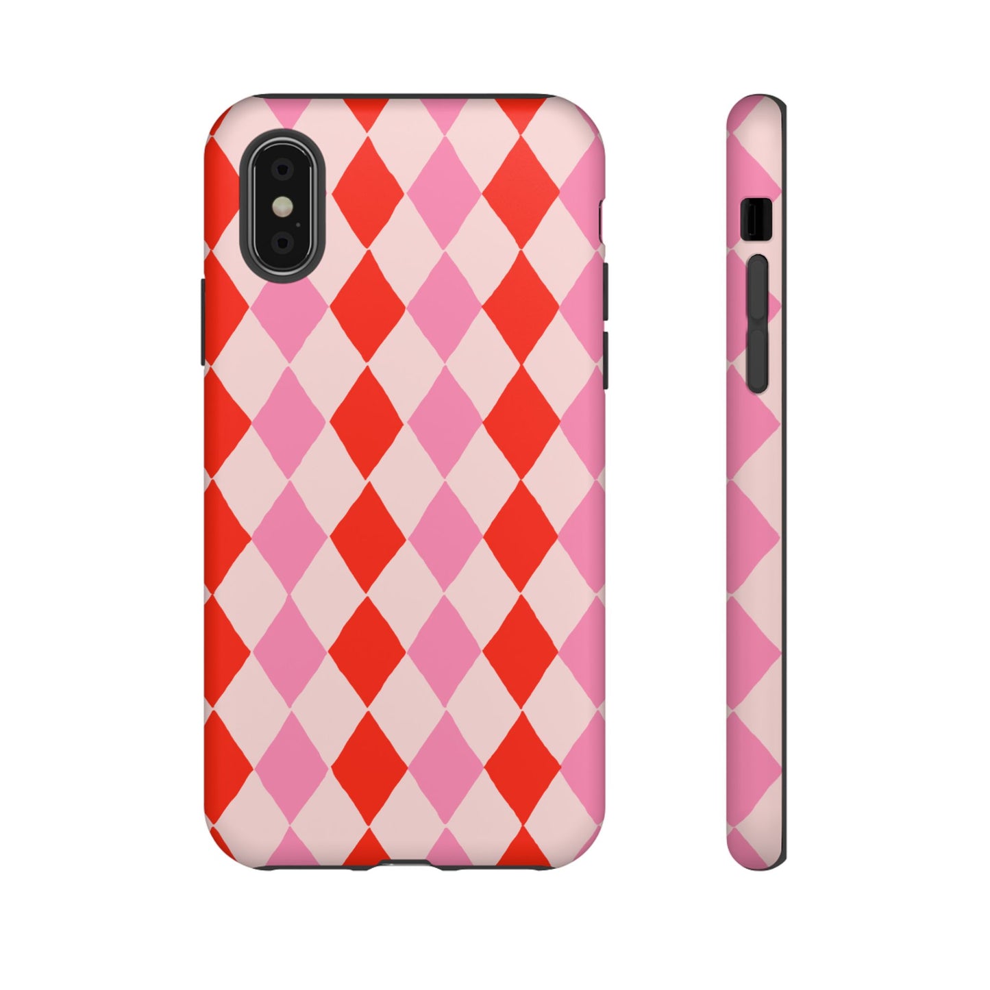 Tough Cases with Red Pink Diamonds, Retro Checkerboard iPhone Case And Samsung Case, Slim Fit Phone Case, Stylish Gift