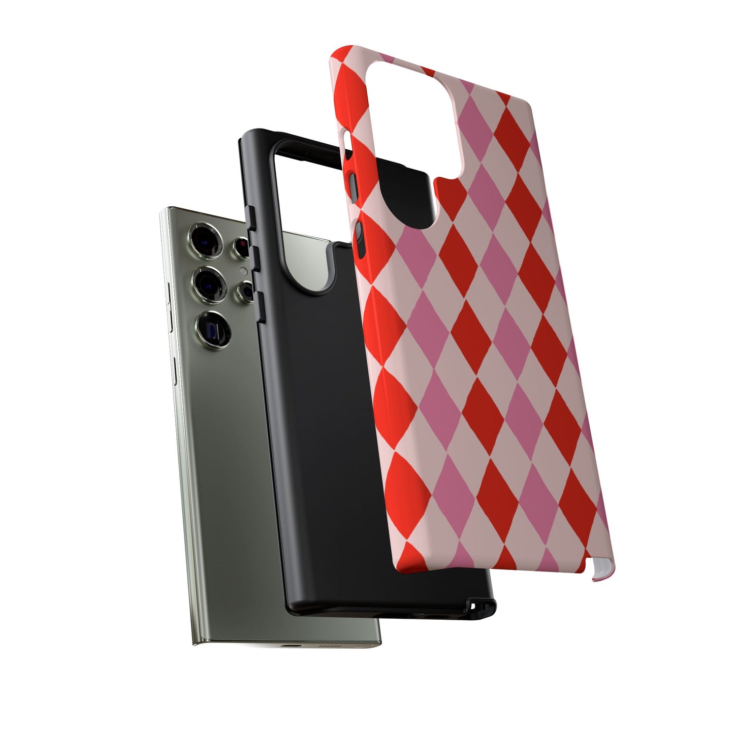 Tough Cases with Red Pink Diamonds, Retro Checkerboard iPhone Case And Samsung Case, Slim Fit Phone Case, Stylish Gift