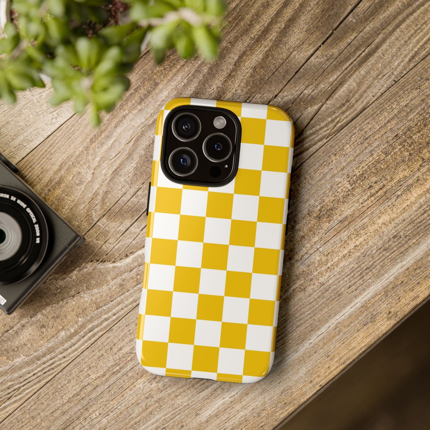 Yellow Checkered Phone Case - iPhone 17 Pro, 17, 16, 15, 14, 13, 12, 11, X, XR, XS MAX, Gift for Friends