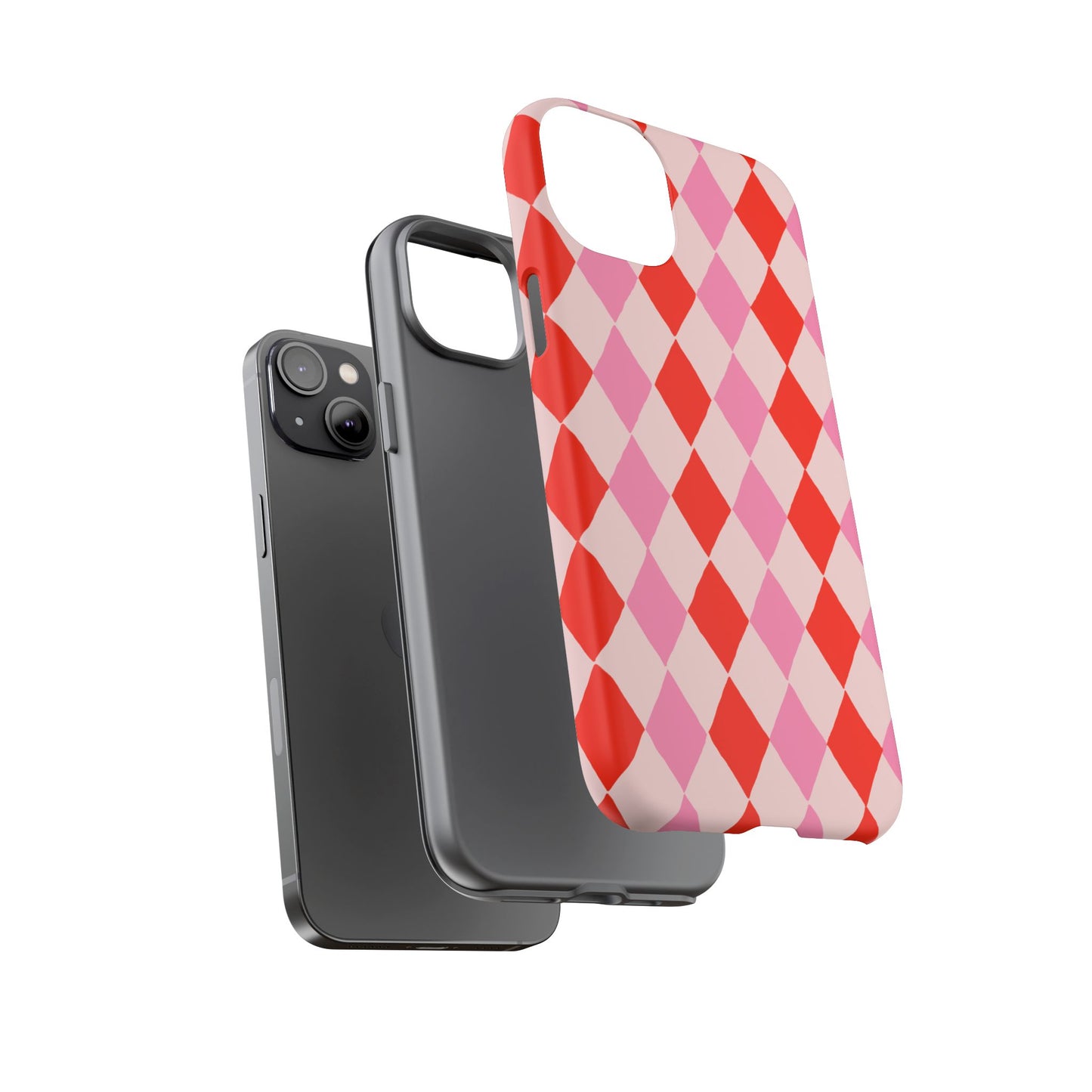 Tough Cases with Red Pink Diamonds, Retro Checkerboard iPhone Case And Samsung Case, Slim Fit Phone Case, Stylish Gift