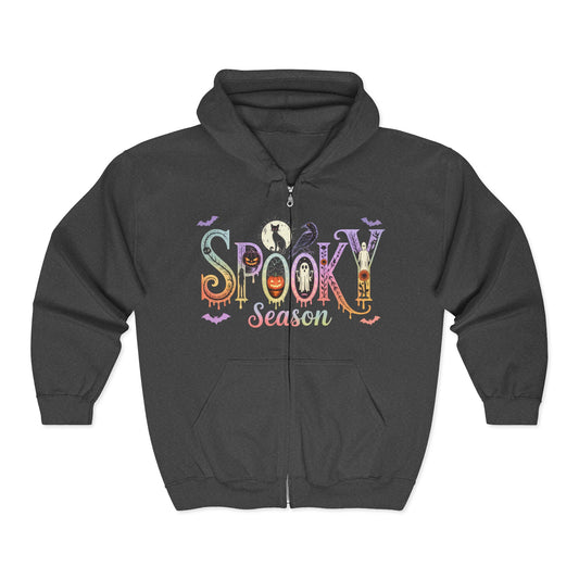 Spooky Season Full Zip Hoodie - Perfect for Halloween, Cozy Wear, Fall Fashion, Unisex Comfort, Gifting Idea