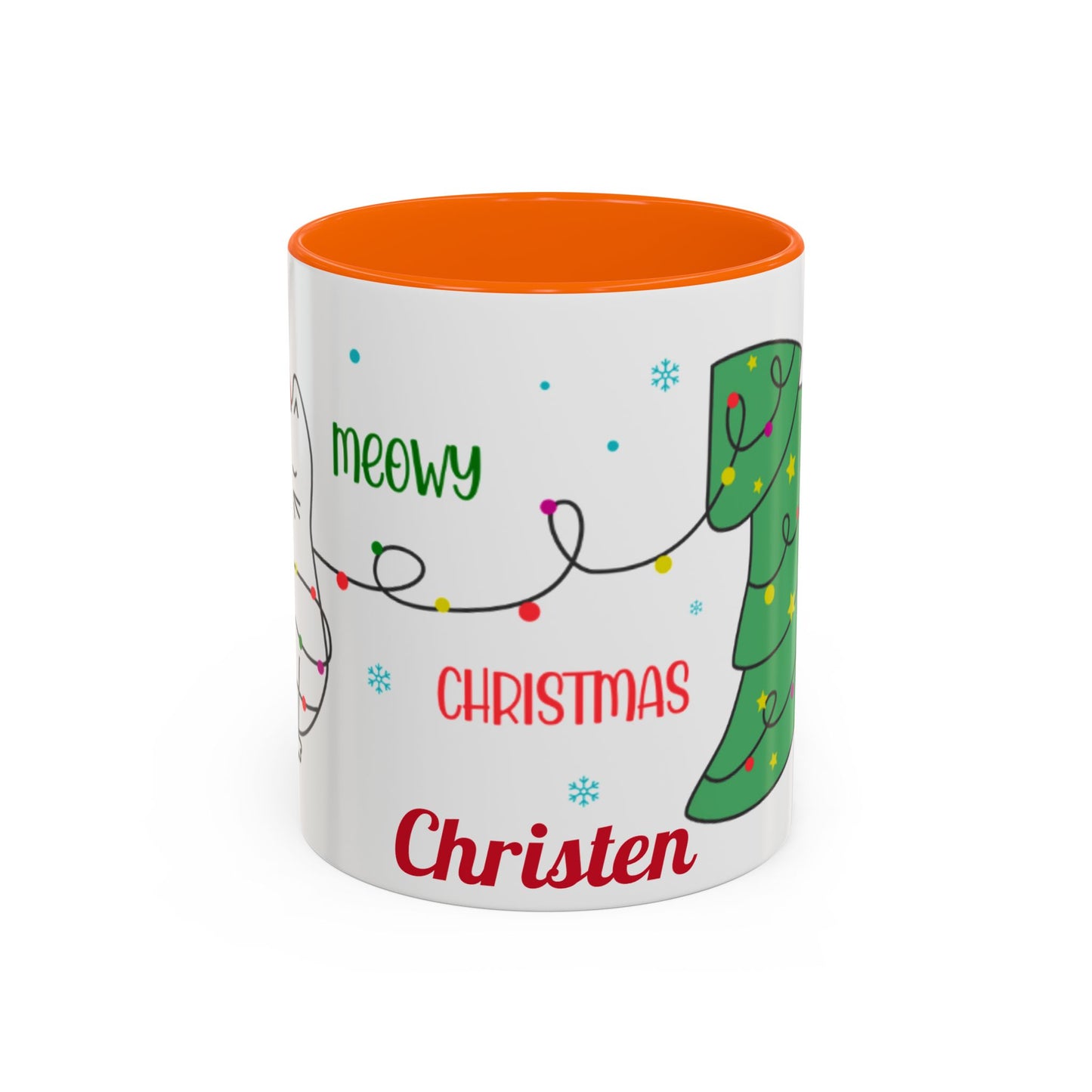 Personalized Meowy Christmas Accent Mug, Funny Holiday Coffee Cup, Cat Lover Gift, Festive Drinkware, Christmas Decor, Personalized Mug