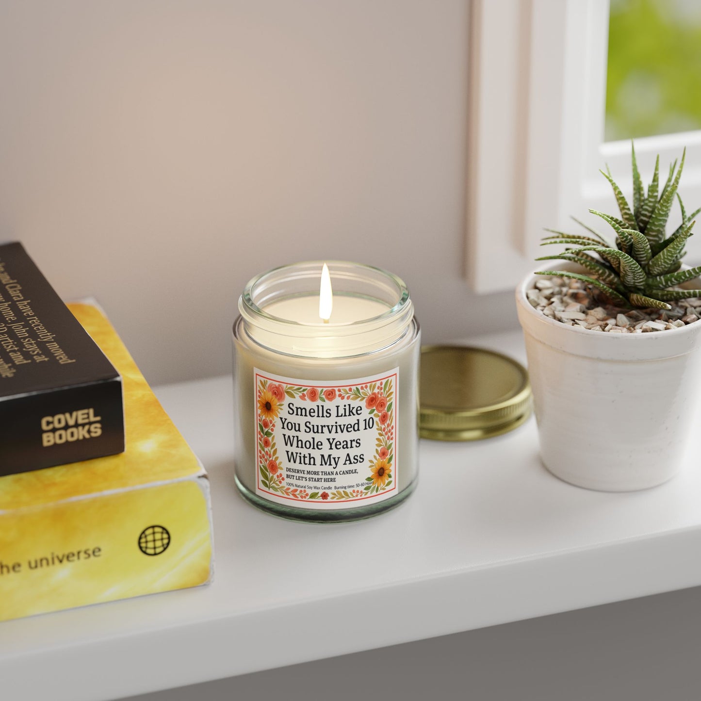 Scented Candles, Funny Gift For Partner, Smells Like You Survived 10 Whole Years, Coconut Apricot Wax Candle, Anniversary Gift, Birthday