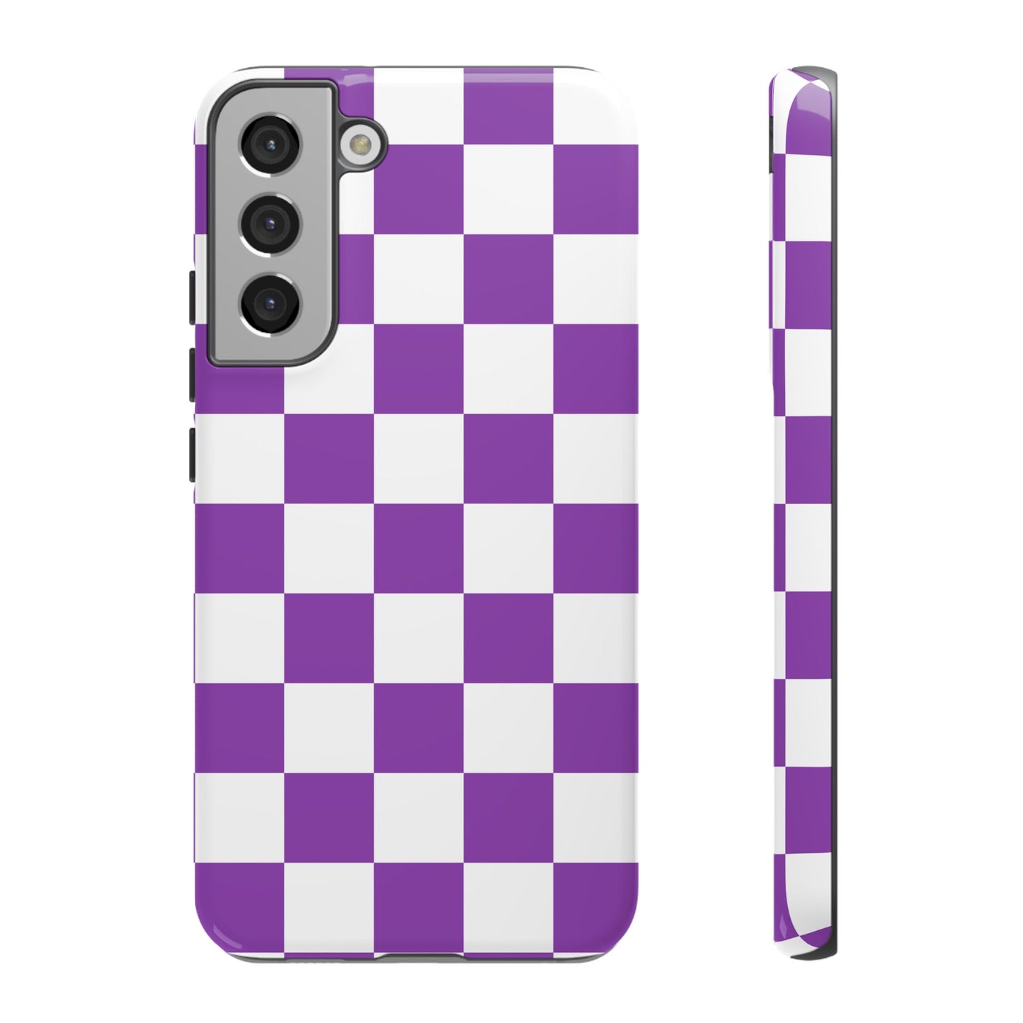 Purple Checkered Phone Case, Samsung Galaxy S25, S25 Plus, S24, S24 Plus, S24 Ultra, S23, S22, S22 Plus, S21 Ultra, S21 FE, S20+