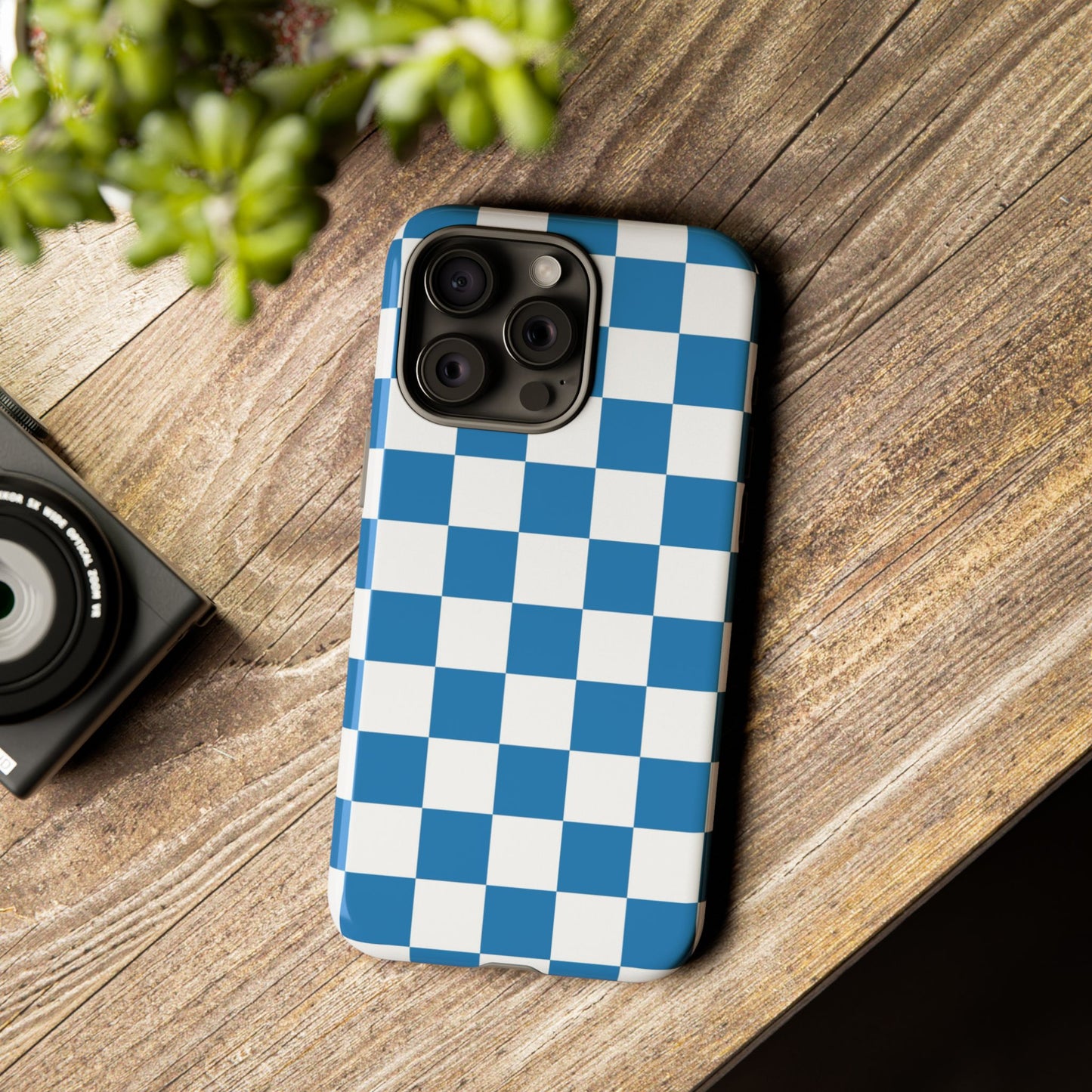Checkered Phone Case, iPhone 17 Pro, 17, 16, 15, 14, 13, 12, 11, X, XR, XS MAX, Smartphone Cover, Blue and White Mobile Protector