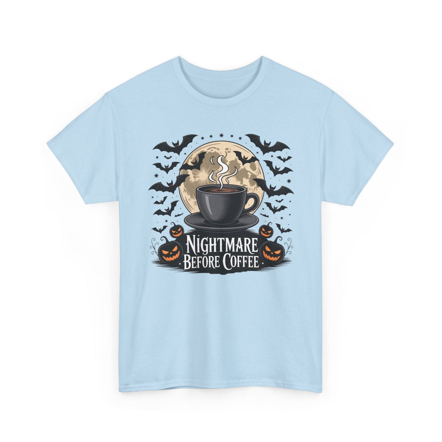 Halloween Coffee Tee, Unisex Heavy Cotton T-Shirt, Nightmare Before Coffee Shirt, Spooky Graphic Tee, Fall Seasonal Apparel