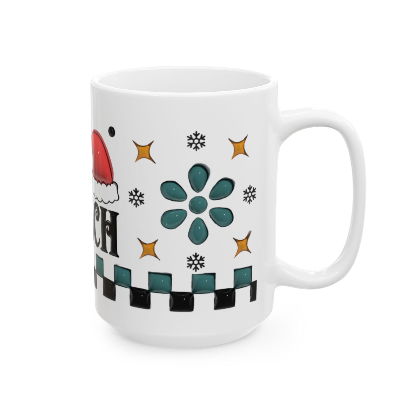 Daddy Grinch Mug, Funny Christmas Coffee Cup, Santa Hat Grinch Mug for Dad, Checker Retro Holiday Mug, Xmas Gift for Him Husband