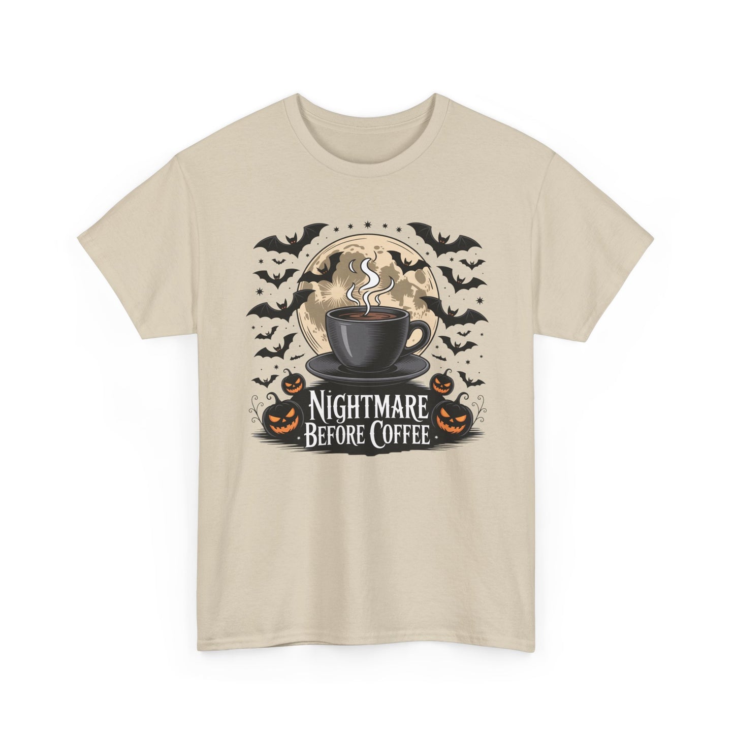Halloween Coffee Tee, Unisex Heavy Cotton T-Shirt, Nightmare Before Coffee Shirt, Spooky Graphic Tee, Fall Seasonal Apparel