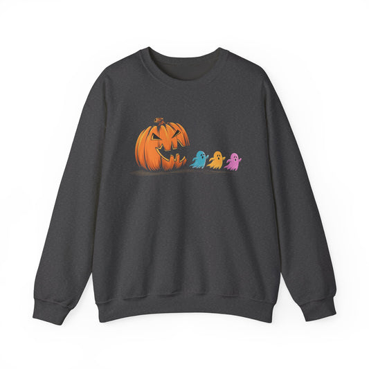 Halloween Ghost & Pumpkin Crewneck Sweatshirt, Unisex Fall Apparel, Cozy Sweatshirt, Halloween Gift, Seasonal Fashion