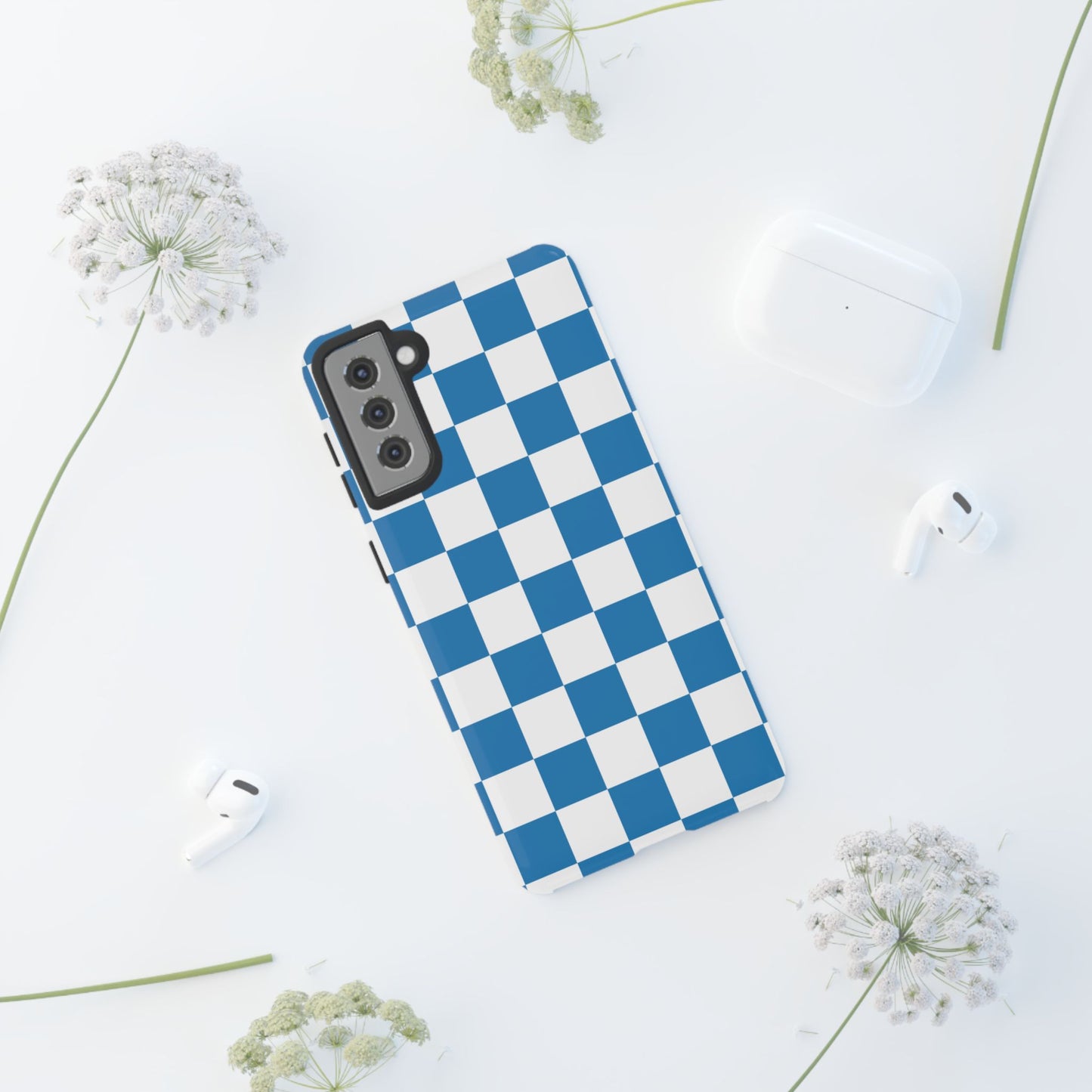 Blue Checkerboard Phone Case, Samsung Galaxy S25, S25 Plus, S24, S24 Plus, S24 Ultra, S23, S22, S22 Plus, S21 Ultra, S21 FE, S20+