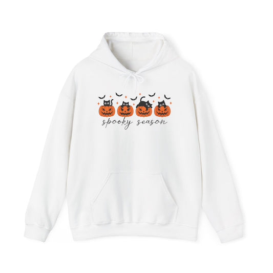 Spooky Season Hoodie, Unisex Halloween Sweatshirt Hoodie, Cozy Fall Apparel, Bat and Pumpkin Design, Perfect for Autumn Celebrations