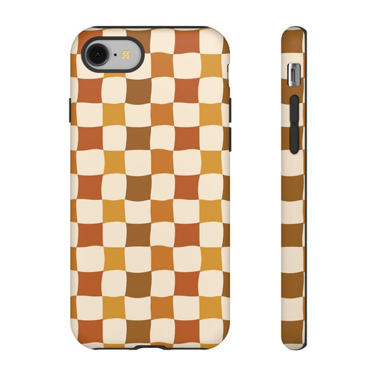 Boho Checked Phone Case, Checkerboard Design, Durable Protection, Phone Cover, Phone case For iPhone and Samsung, Trendy Phone Cover