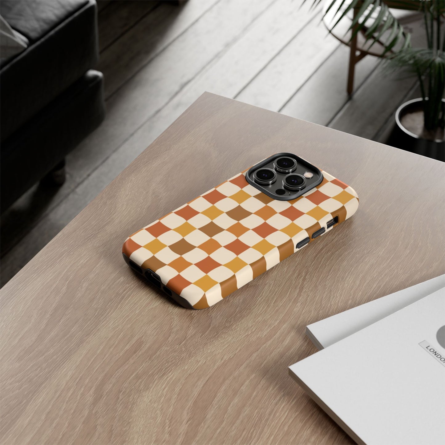 Boho Checked Phone Case, Checkerboard Design, Durable Protection, Phone Cover, Phone case For iPhone and Samsung, Trendy Phone Cover