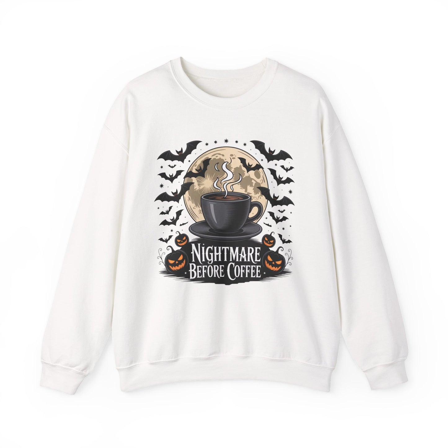 Spooky Coffee Lover's Crewneck Sweatshirt, Cozy Halloween Apparel Unisex Sweatshirt Nightmare Before Coffee Sweatshirt Perfect for Halloween