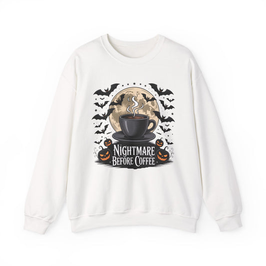 Spooky Coffee Lover's Crewneck Sweatshirt, Cozy Halloween Apparel Unisex Sweatshirt Nightmare Before Coffee Sweatshirt Perfect for Halloween