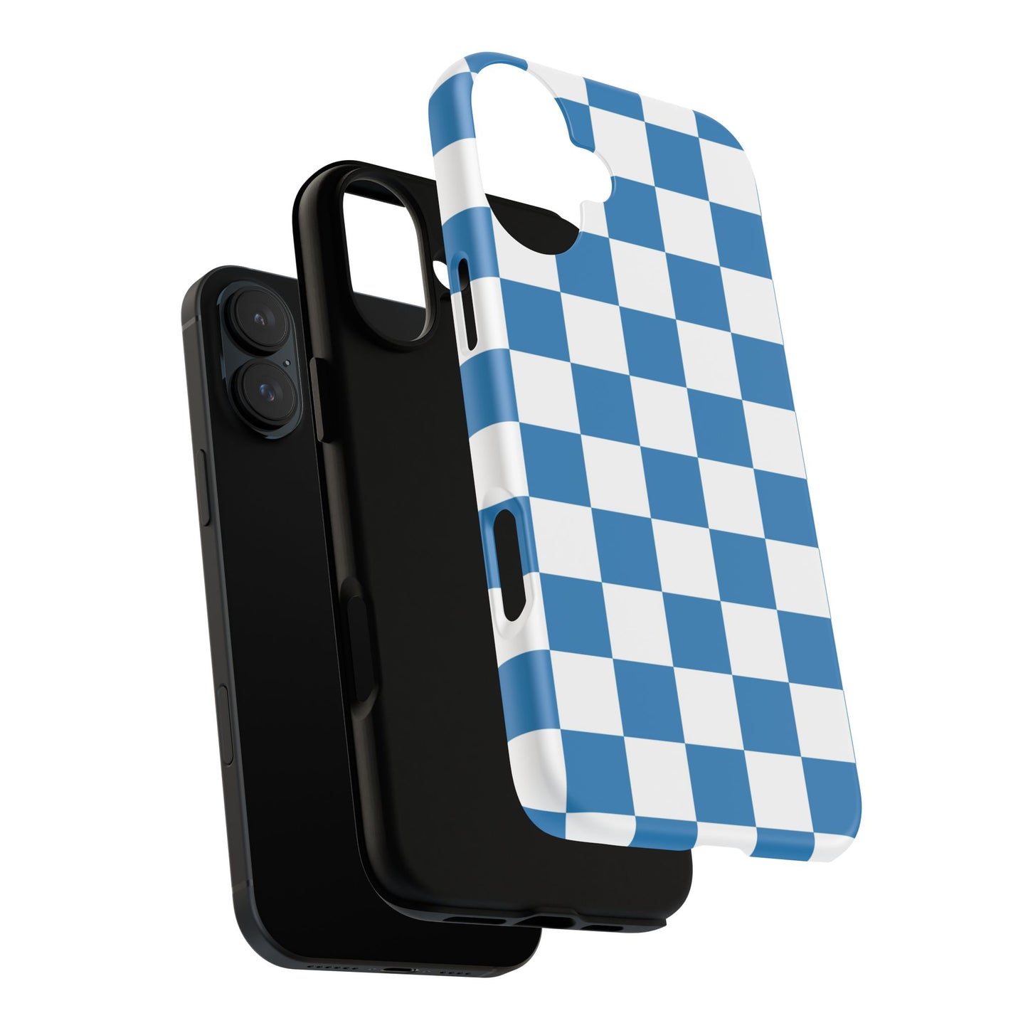 Checkered Phone Case, iPhone 17 Pro, 17, 16, 15, 14, 13, 12, 11, X, XR, XS MAX, Smartphone Cover, Blue and White Mobile Protector