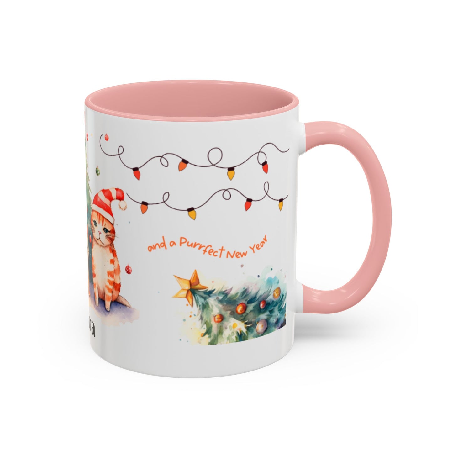 Personalized Festive Cat Accent Coffee Mug, Holiday, Christmas, Unique Gift, Home Decor, Cute Cat Lovers, Christmas Day Gift