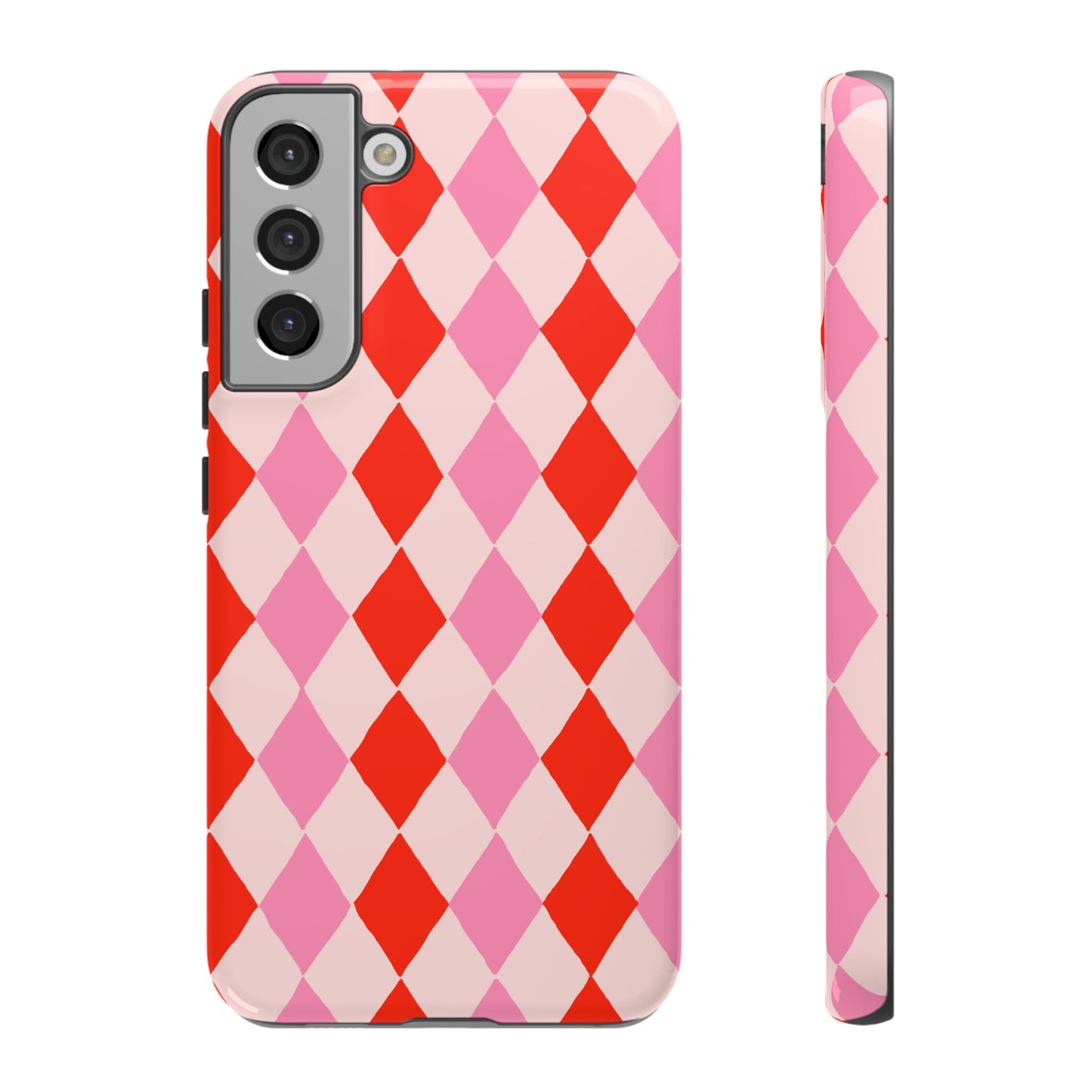 Tough Cases with Red Pink Diamonds, Retro Checkerboard iPhone Case And Samsung Case, Slim Fit Phone Case, Stylish Gift