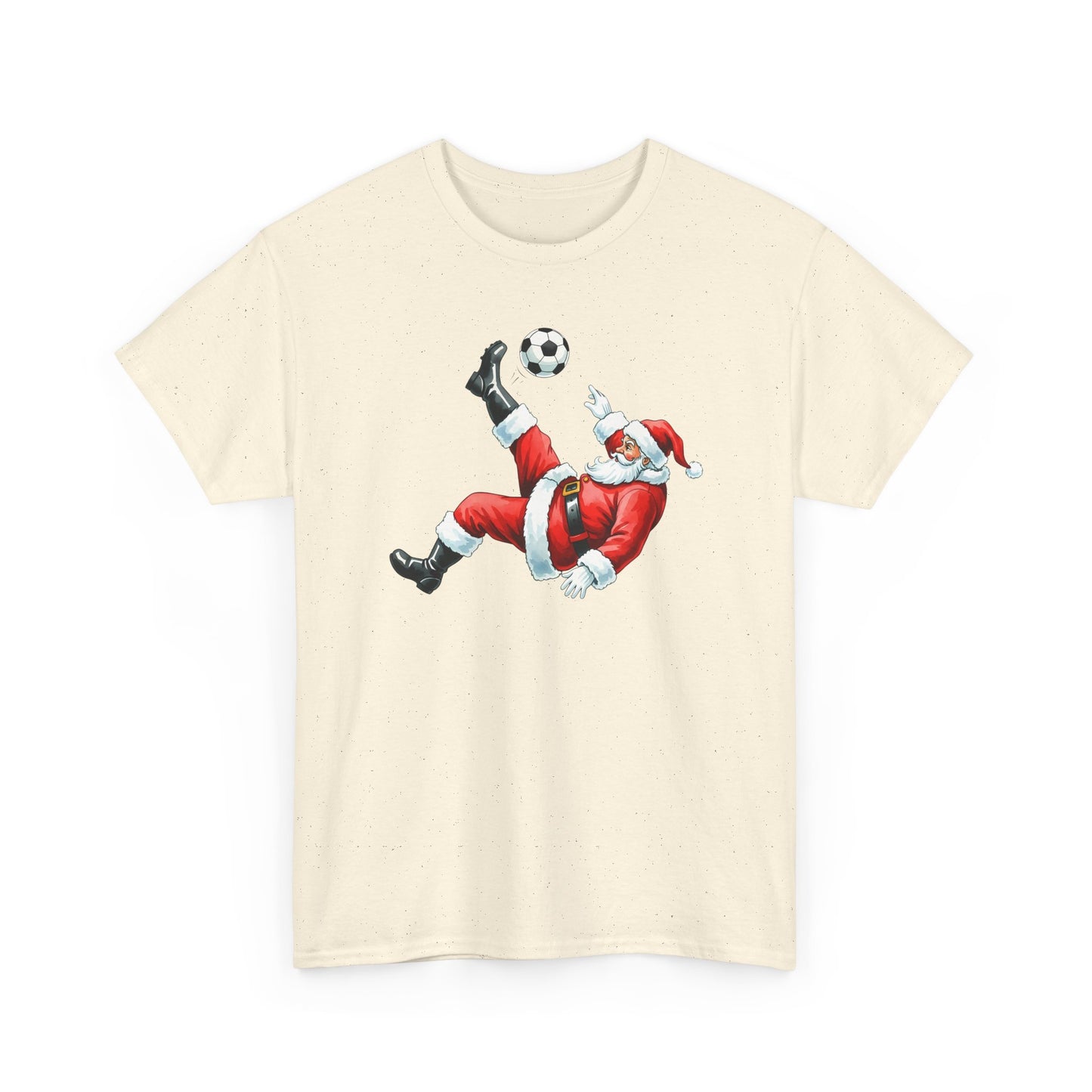 Santa Soccer Heavy Cotton Tee, Fun Holiday Shirt, Christmas Party, Gift for Him/Her, Festive Clothing, Casual Wear, Gift for her