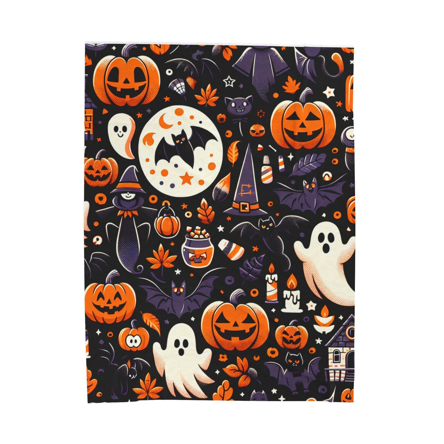 Halloween Blanket, Spooky Velveteen Throw, Autumn Plush Blanket, Cozy Home Decor, Warm Gift for Her, Halloween Bedding, Halloween Gift for