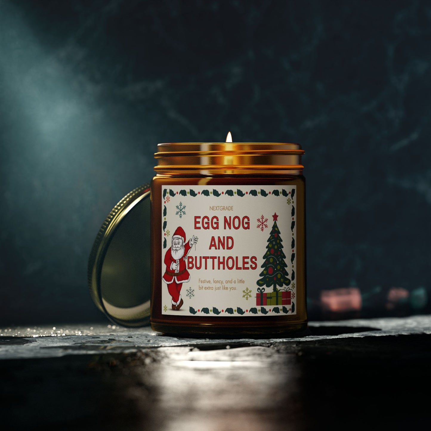 Egg Nog and Buttholes Candle, Funny Christmas Candle Gift for Friends Coworkers | Soy Wax Candle in Clear or Amber Jar | 8 Scent Options