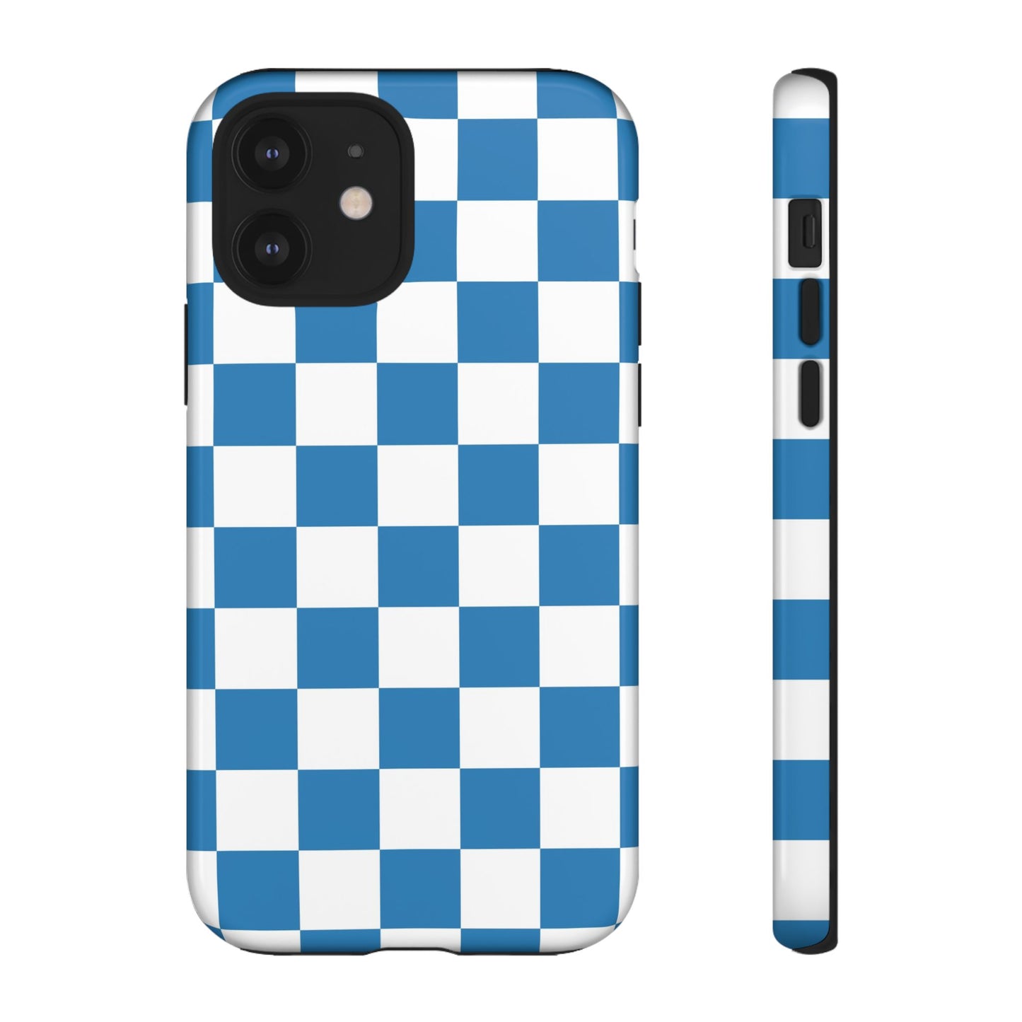 Checkered Phone Case, iPhone 17 Pro, 17, 16, 15, 14, 13, 12, 11, X, XR, XS MAX, Smartphone Cover, Blue and White Mobile Protector
