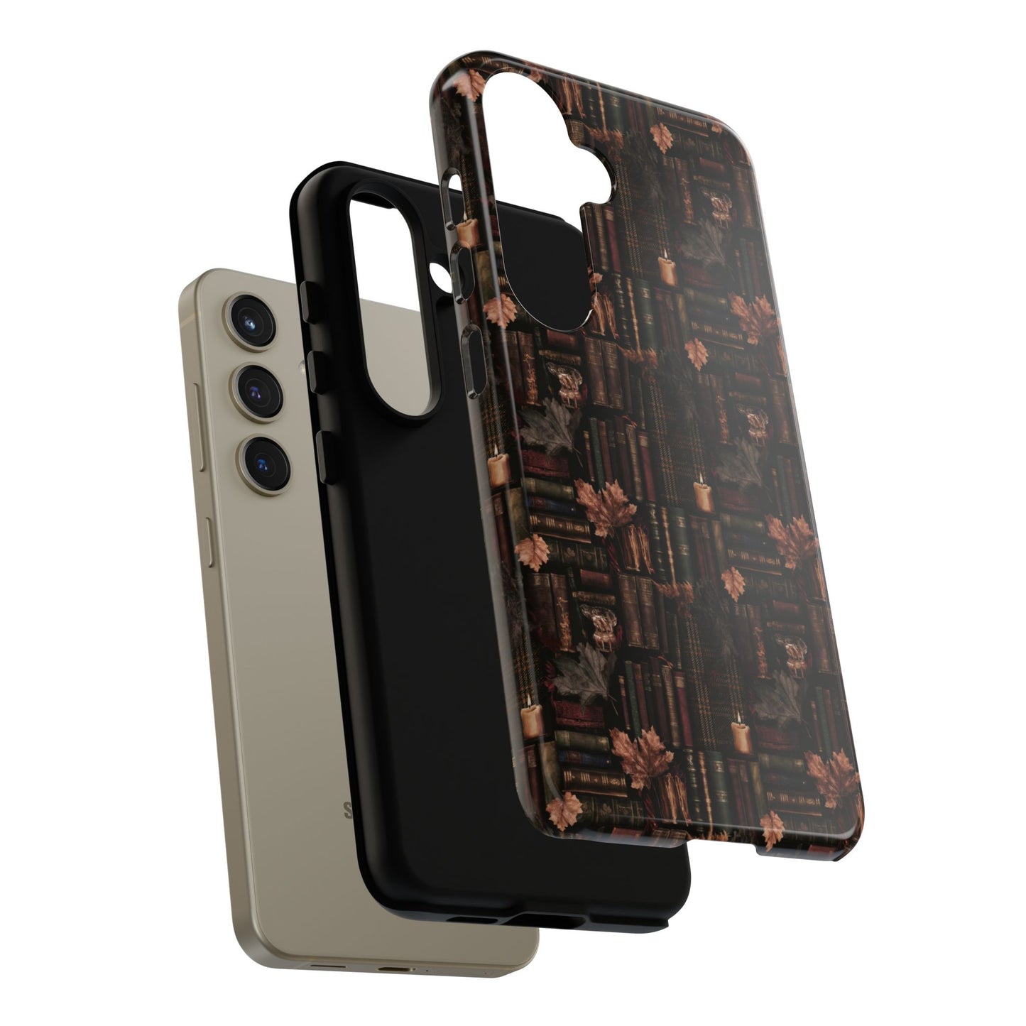 Gothic Phone Case Dark Academia Literary iPhone Samsung Cover with Books & Flowers, Phone case