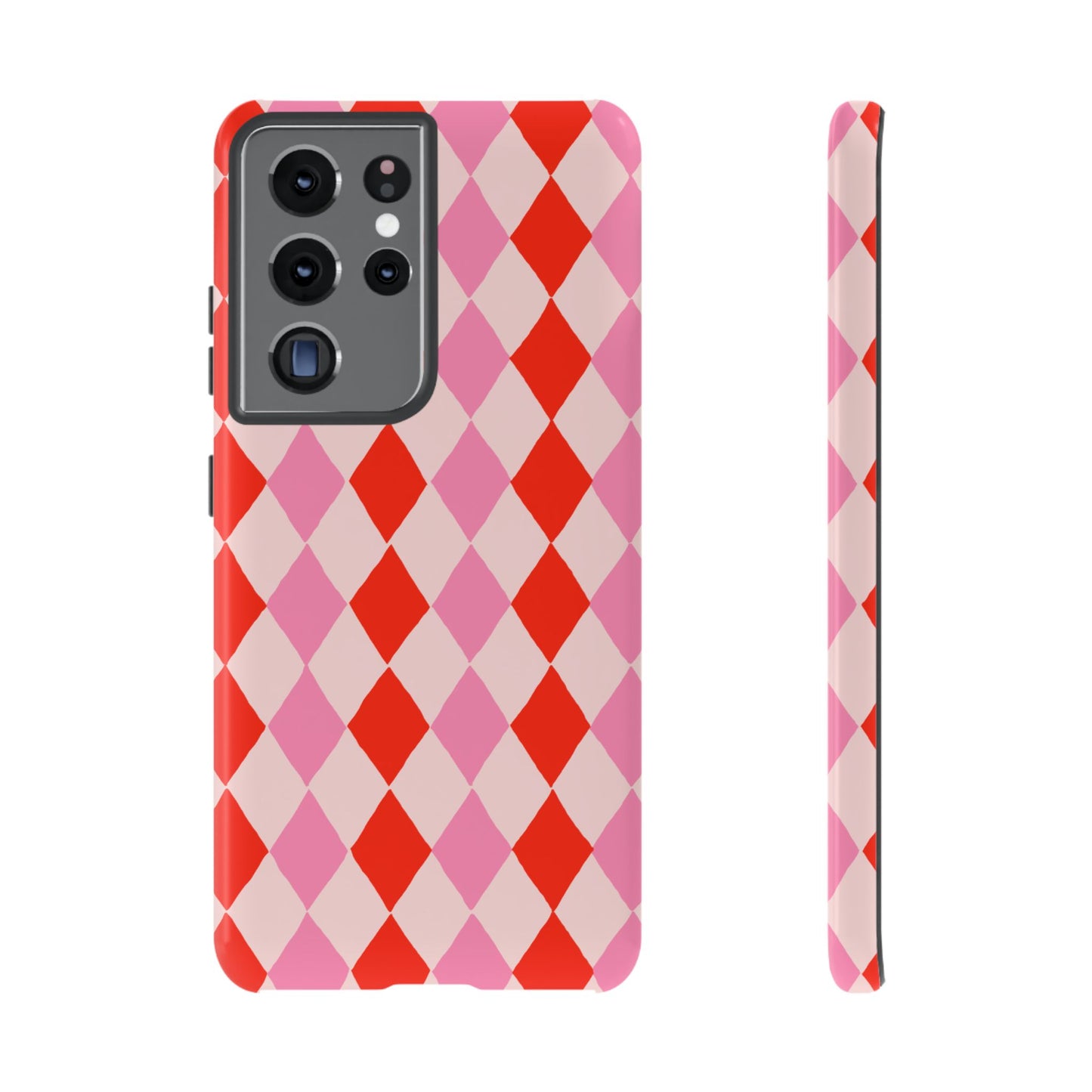 Tough Cases with Red Pink Diamonds, Retro Checkerboard iPhone Case And Samsung Case, Slim Fit Phone Case, Stylish Gift