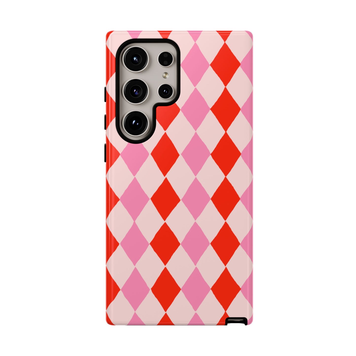 Tough Cases with Red Pink Diamonds, Retro Checkerboard iPhone Case And Samsung Case, Slim Fit Phone Case, Stylish Gift
