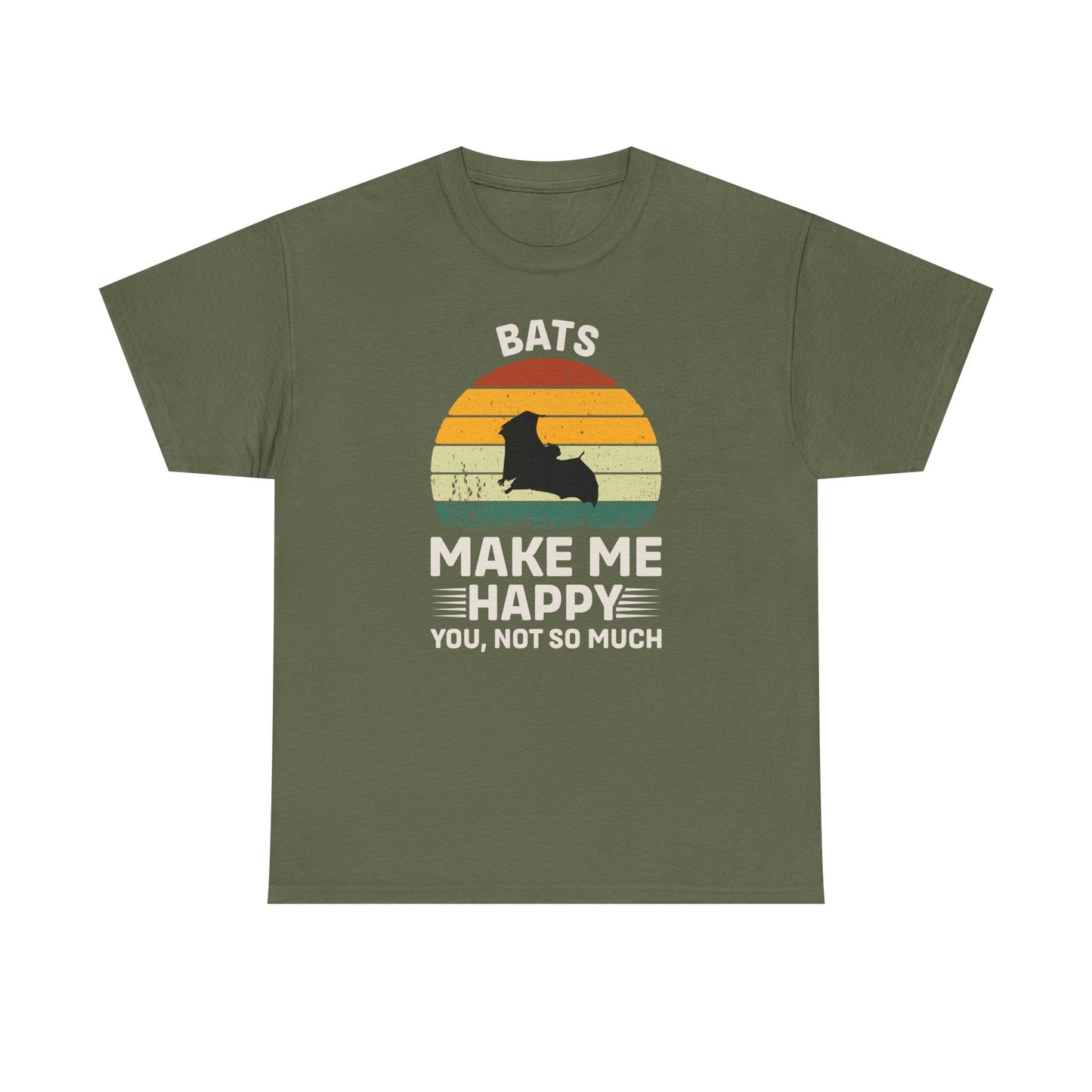 Bats Make Me Happy Unisex Heavy Cotton Tee, Funny Graphic Tee, Lovers Gift, Halloween Apparel, Everyday Casual Wear, Nature