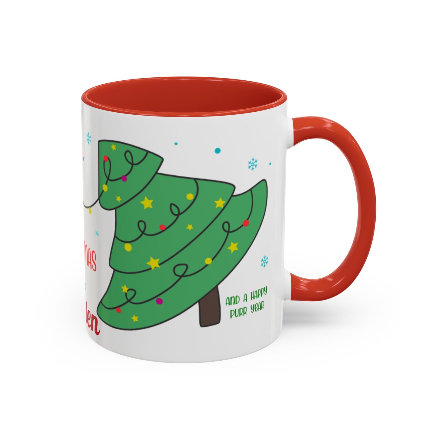 Personalized Meowy Christmas Accent Mug, Funny Holiday Coffee Cup, Cat Lover Gift, Festive Drinkware, Christmas Decor, Personalized Mug