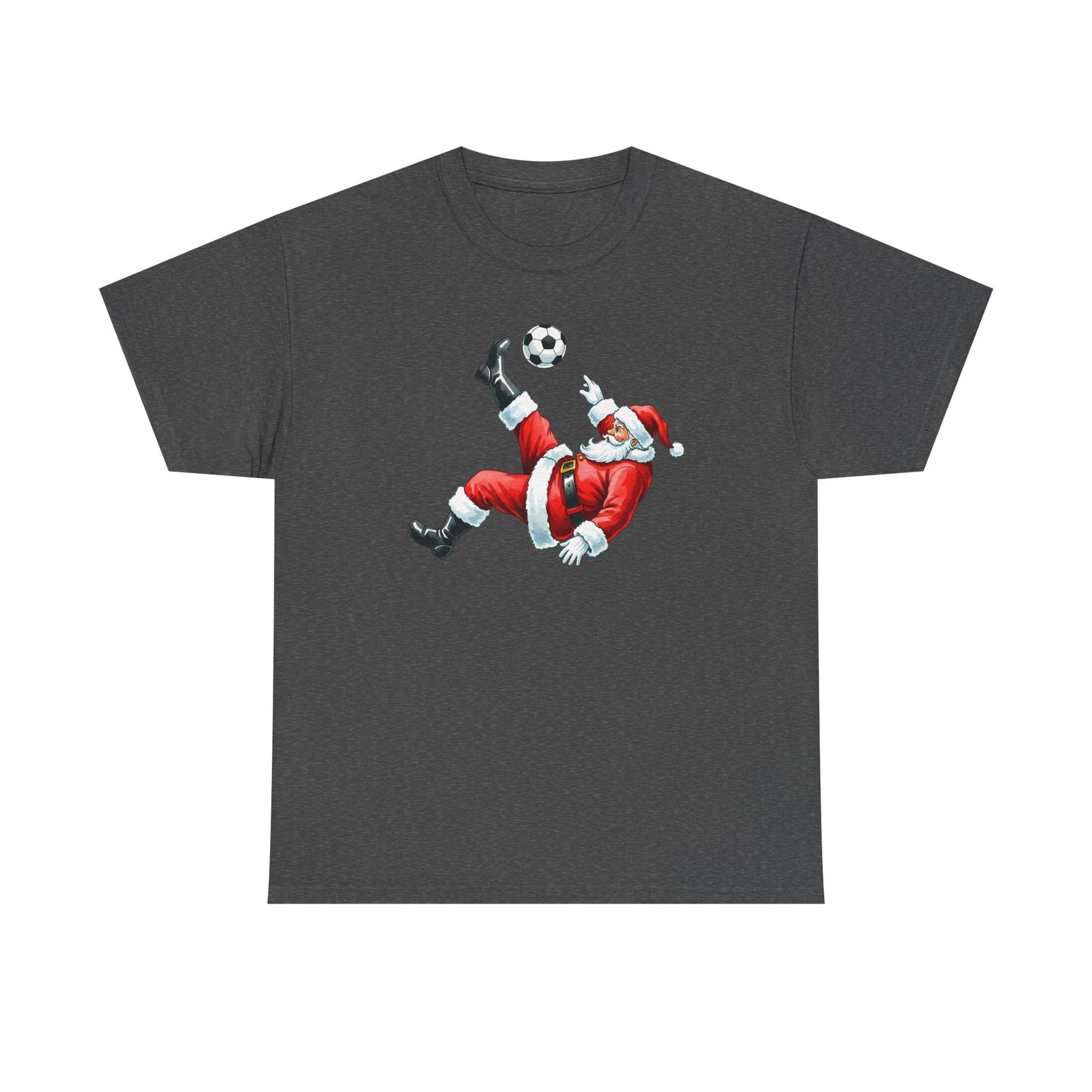 Santa Soccer Heavy Cotton Tee, Fun Holiday Shirt, Christmas Party, Gift for Him/Her, Festive Clothing, Casual Wear, Gift for her
