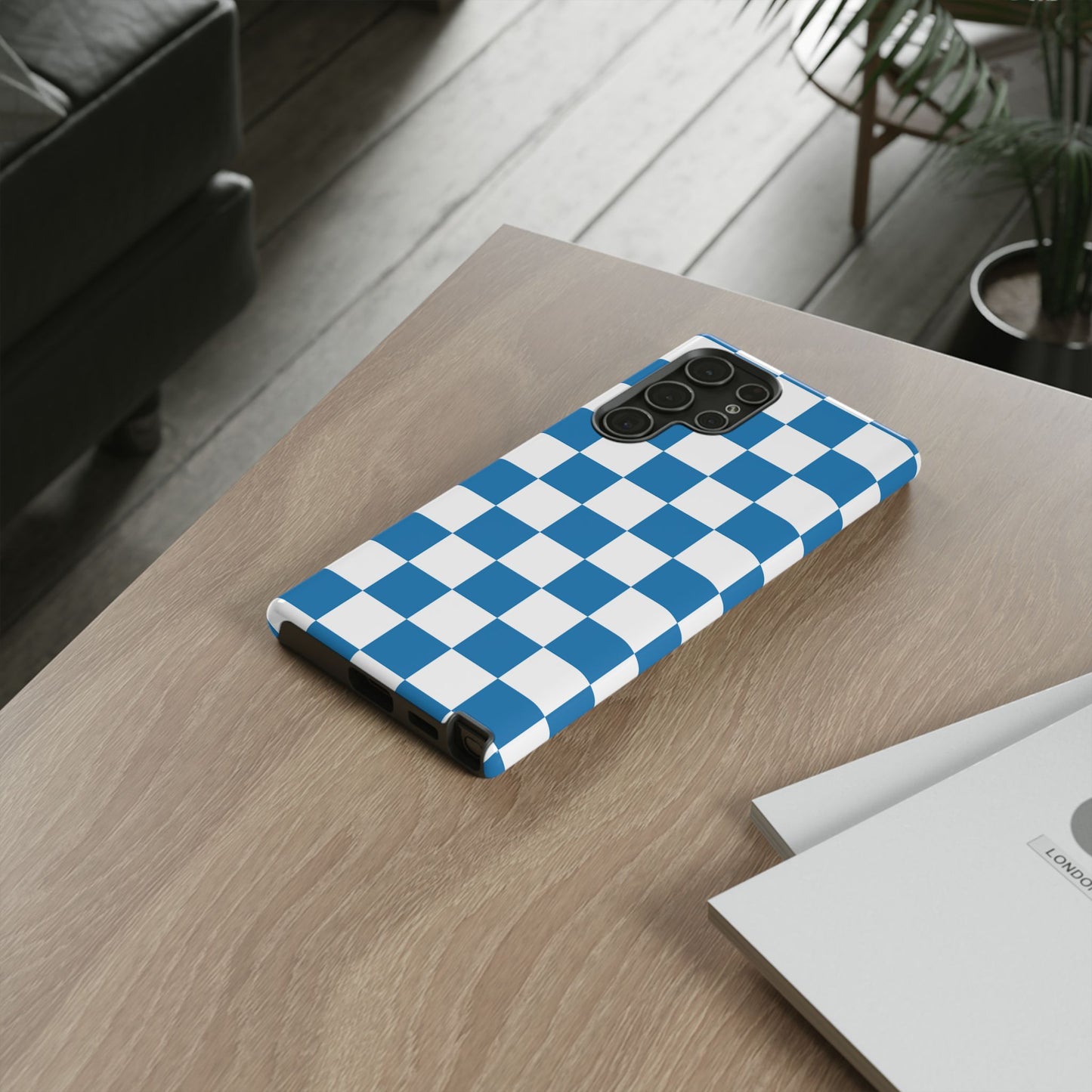 Blue Checkerboard Phone Case, Samsung Galaxy S25, S25 Plus, S24, S24 Plus, S24 Ultra, S23, S22, S22 Plus, S21 Ultra, S21 FE, S20+