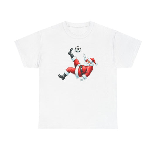 Santa Soccer Heavy Cotton Tee, Fun Holiday Shirt, Christmas Party, Gift for Him/Her, Festive Clothing, Casual Wear, Gift for her