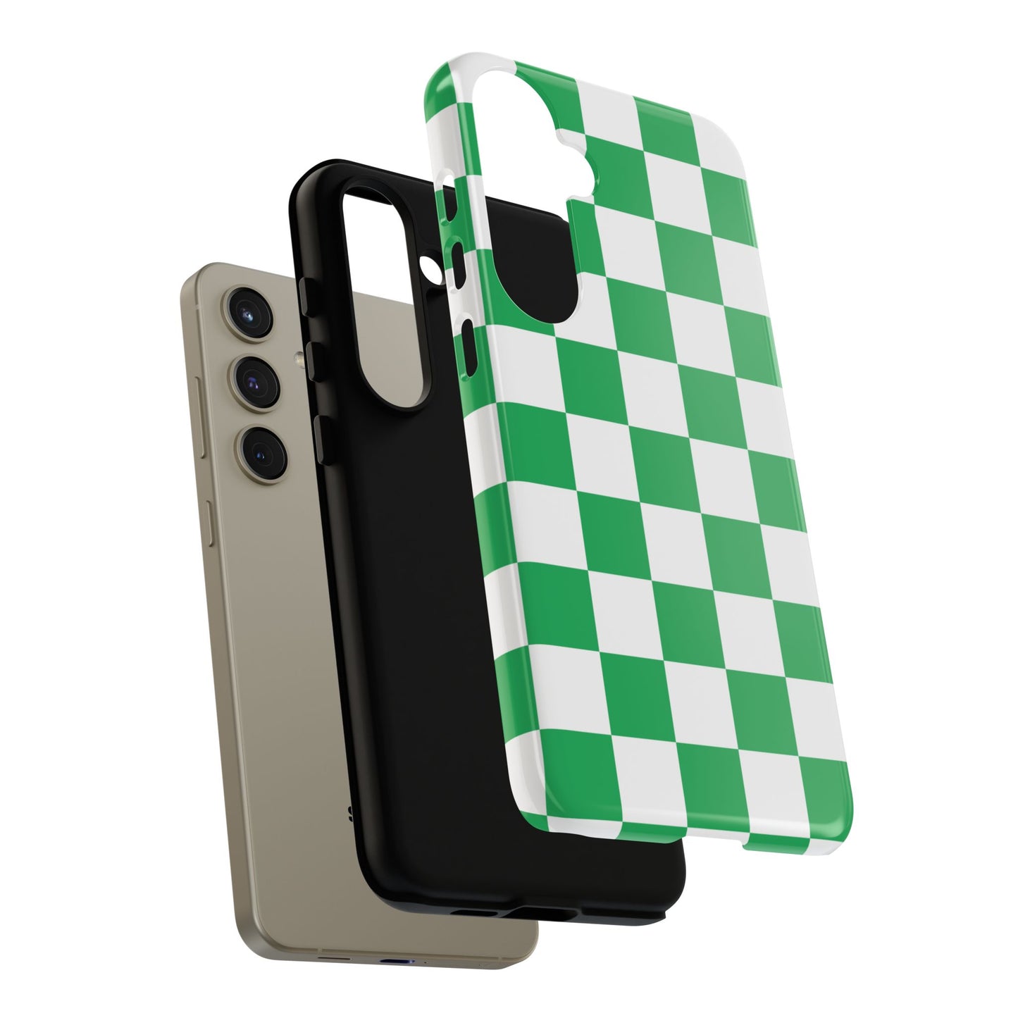 Green Checkered Phone Case, Phone Cases Samsung Galaxy S25, S25 Plus, S24, S24 Plus, S24 Ultra, S23, S22, S22 Plus, S21 Ultra, S21 FE, S20+