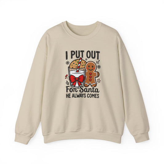 I Put Out For Santa Sweatshirt, Funny Christmas Crewneck, Cookies & Milk Holiday Sweater, Gingerbread Shirt, Xmas Party Sweatshirt