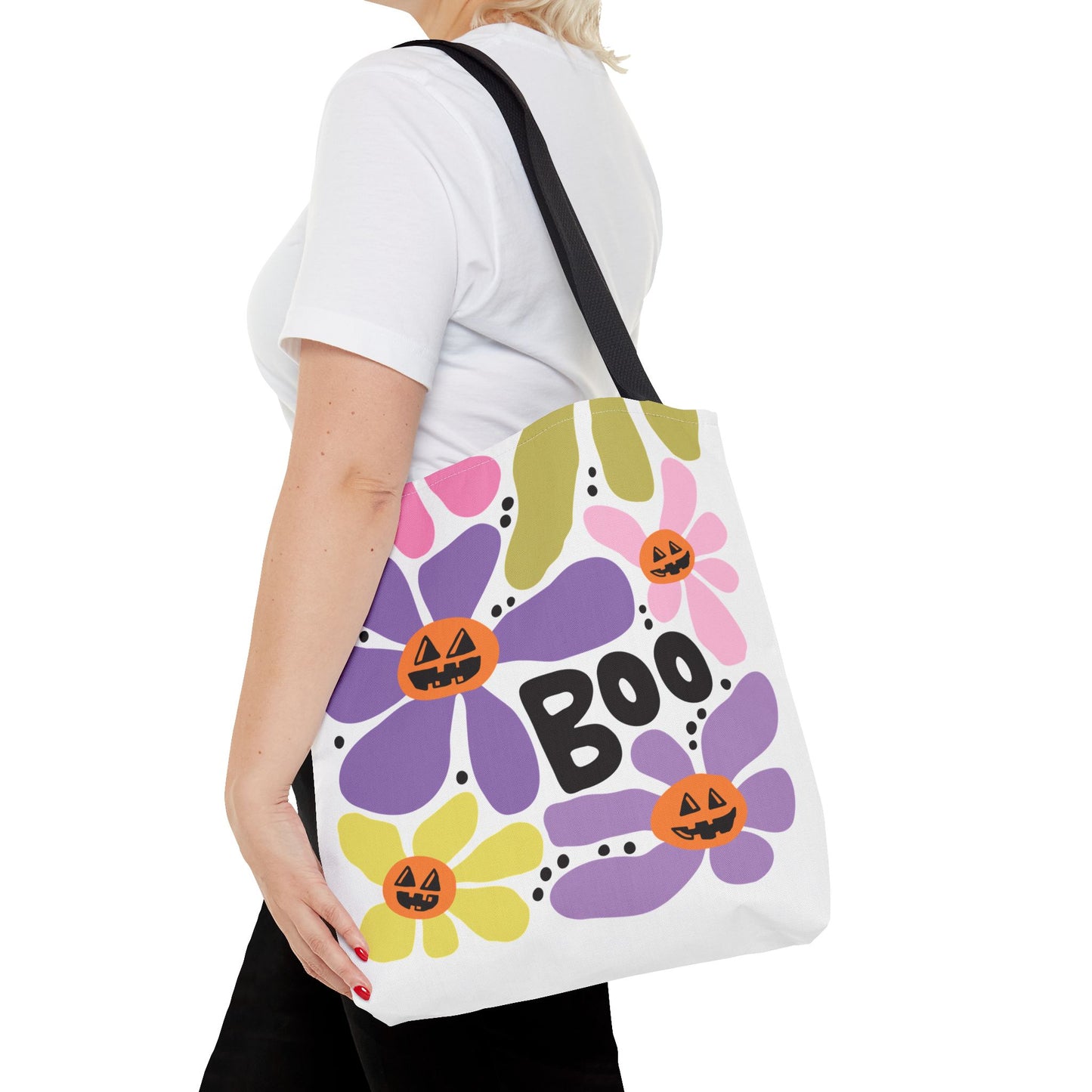 Halloween Floral Tote Bag, Eco-Friendly Shopping Tote, Seasonal Gift Bag, Trick or Treat Tote, Fall Decor Carryall