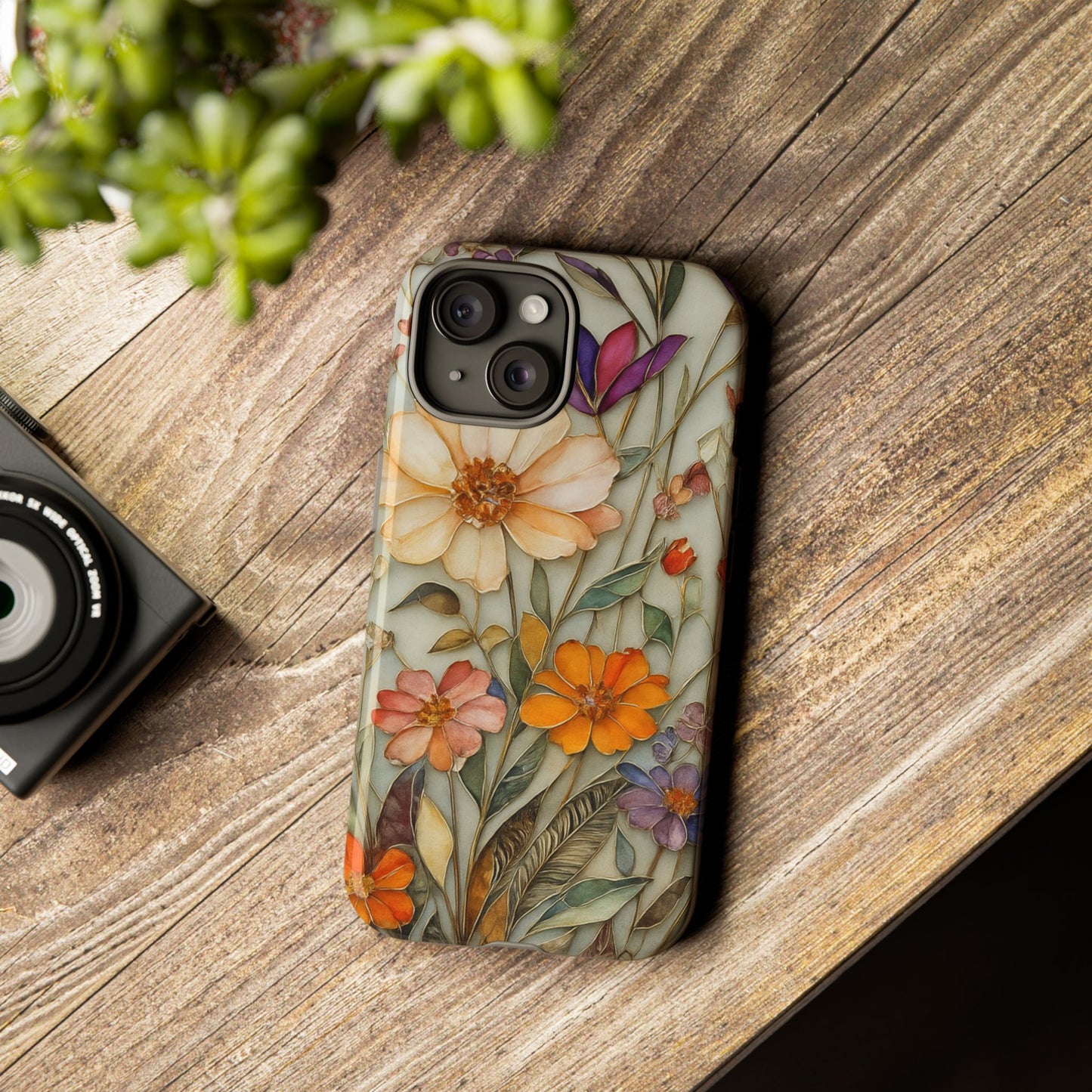 Phone case For iPhone & Samsung, Wildflower Mosaic MagSafe iPhone Case: Botanical Floral Design iPhone