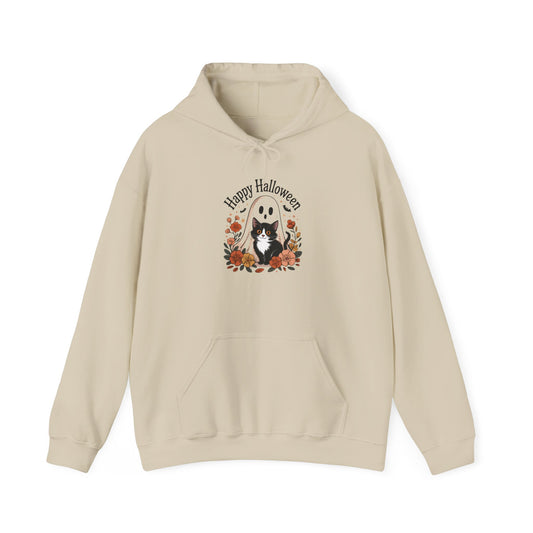 Happy Halloween Cat Hoodie, Cozy Sweatshirt hoodie for Fall Celebrations, Halloween Costume, Gift for Cat Lovers, Autumn Layering