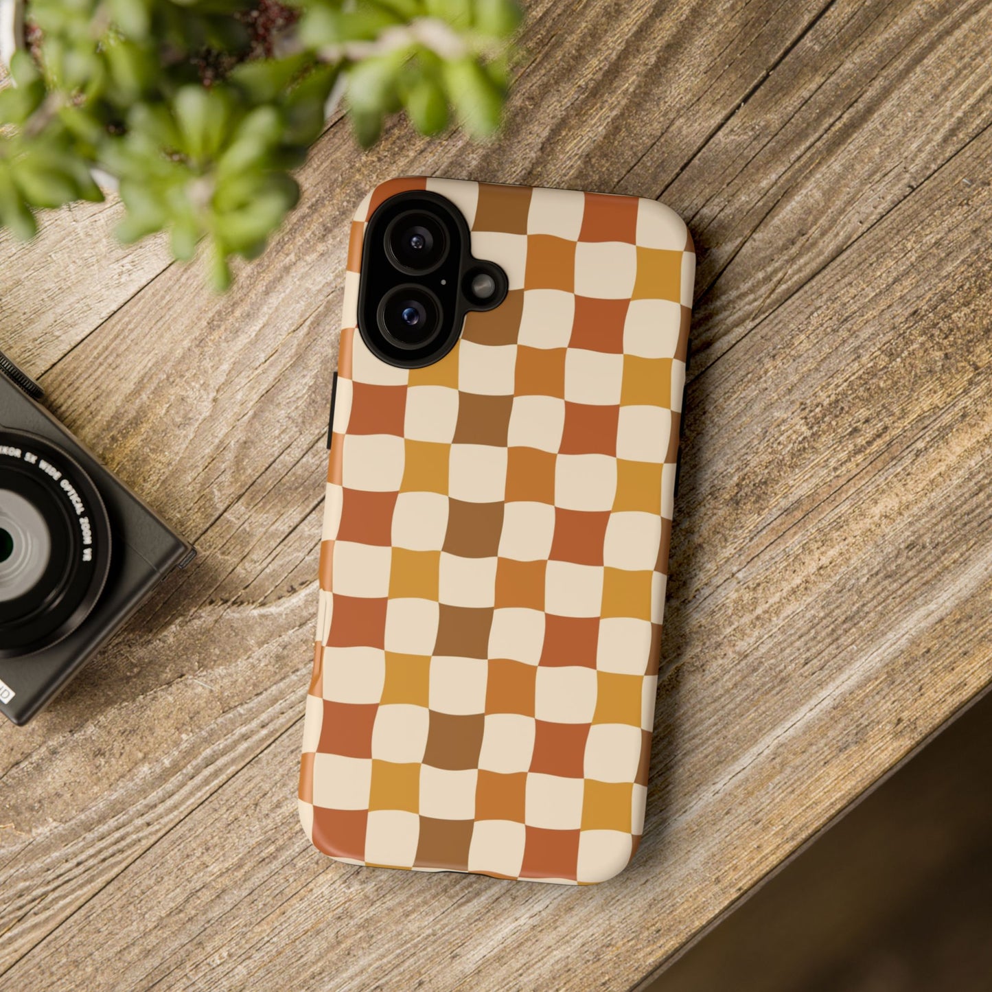 Boho Checked Phone Case, Checkerboard Design, Durable Protection, Phone Cover, Phone case For iPhone and Samsung, Trendy Phone Cover