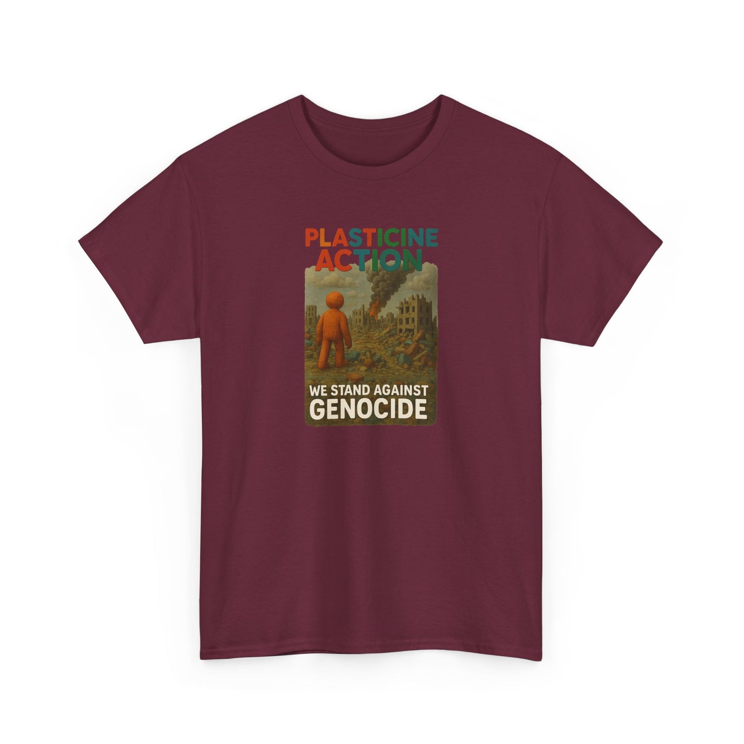 Plasticine Action Heavy Cotton Tee, Stand Against Genocide, Activist Wear, Social Justice Shirt, Awareness Tee, Thought Provoking Apparel
