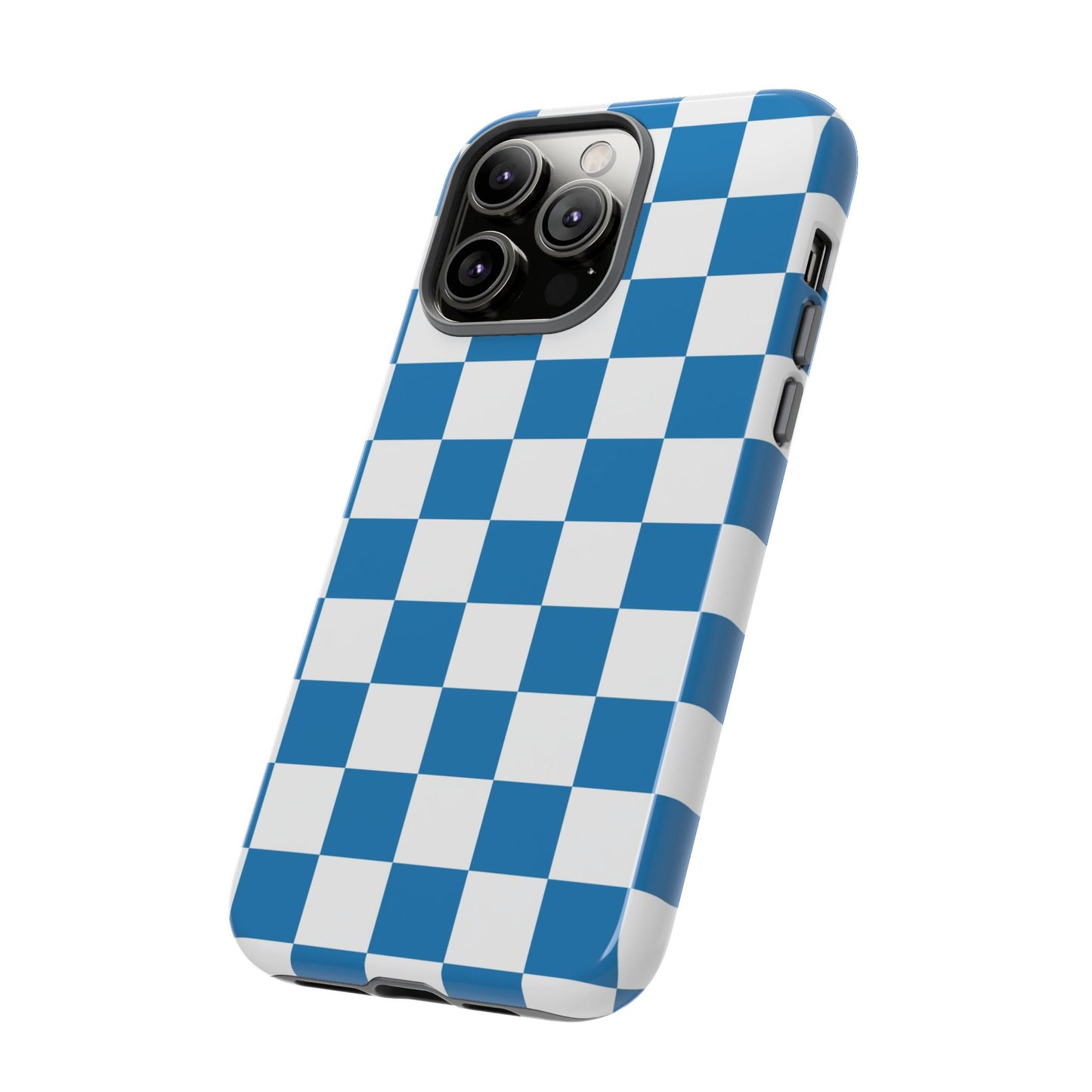 Checkered Phone Case, iPhone 17 Pro, 17, 16, 15, 14, 13, 12, 11, X, XR, XS MAX, Smartphone Cover, Blue and White Mobile Protector