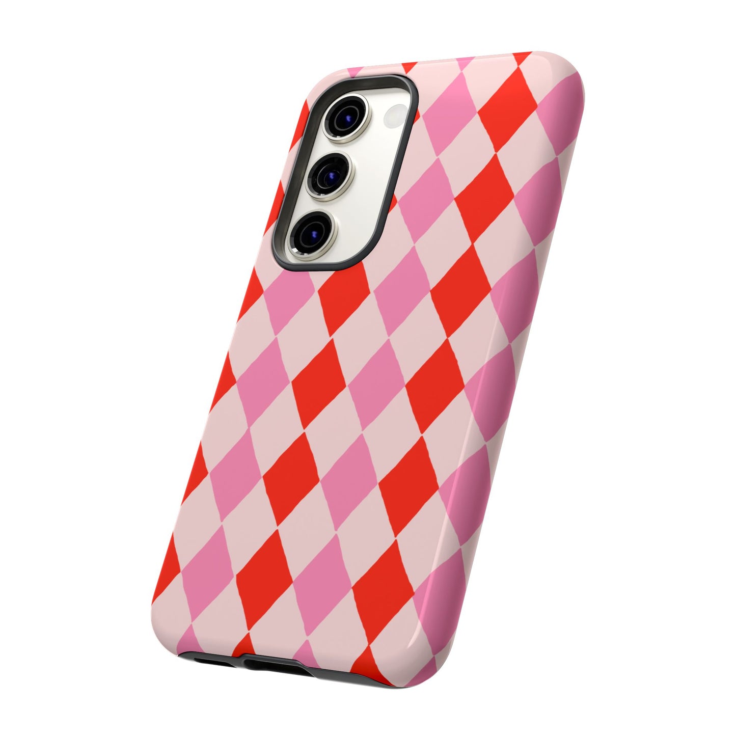 Tough Cases with Red Pink Diamonds, Retro Checkerboard iPhone Case And Samsung Case, Slim Fit Phone Case, Stylish Gift