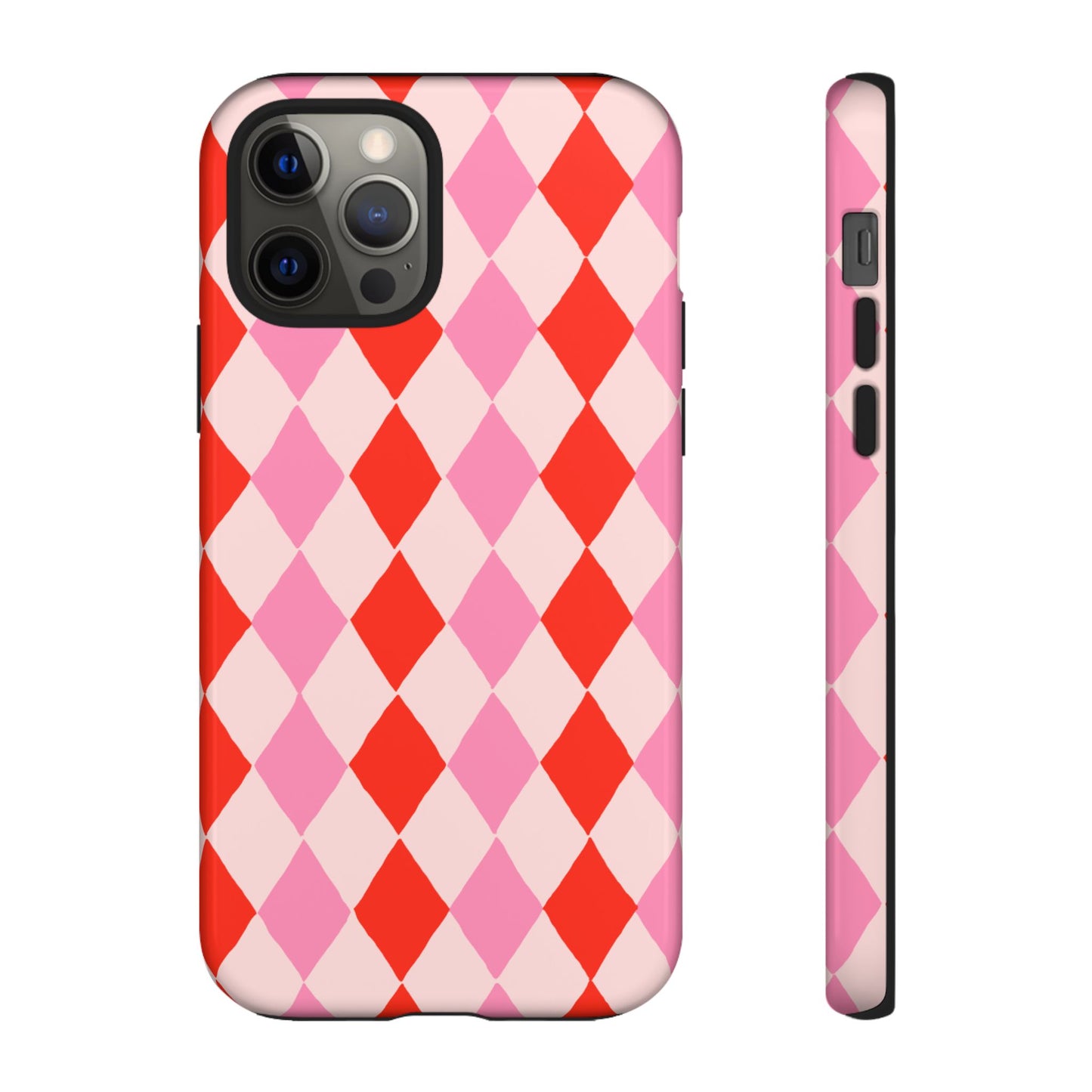 Tough Cases with Red Pink Diamonds, Retro Checkerboard iPhone Case And Samsung Case, Slim Fit Phone Case, Stylish Gift