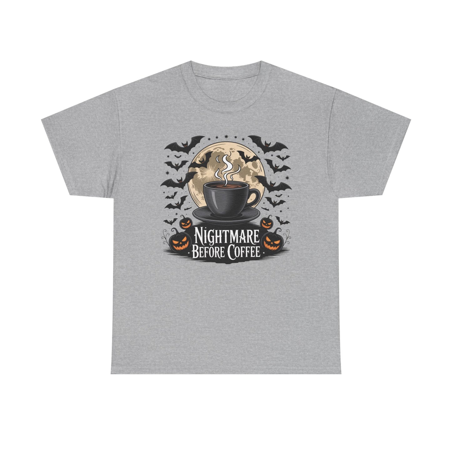 Halloween Coffee Tee, Unisex Heavy Cotton T-Shirt, Nightmare Before Coffee Shirt, Spooky Graphic Tee, Fall Seasonal Apparel