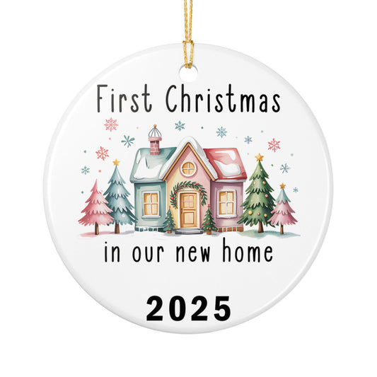 First Christmas in Our New Home 2025 Ornament, New Home Christmas Gift, Watercolor Cottage Ornament, Ceramic Housewarming Keepsake