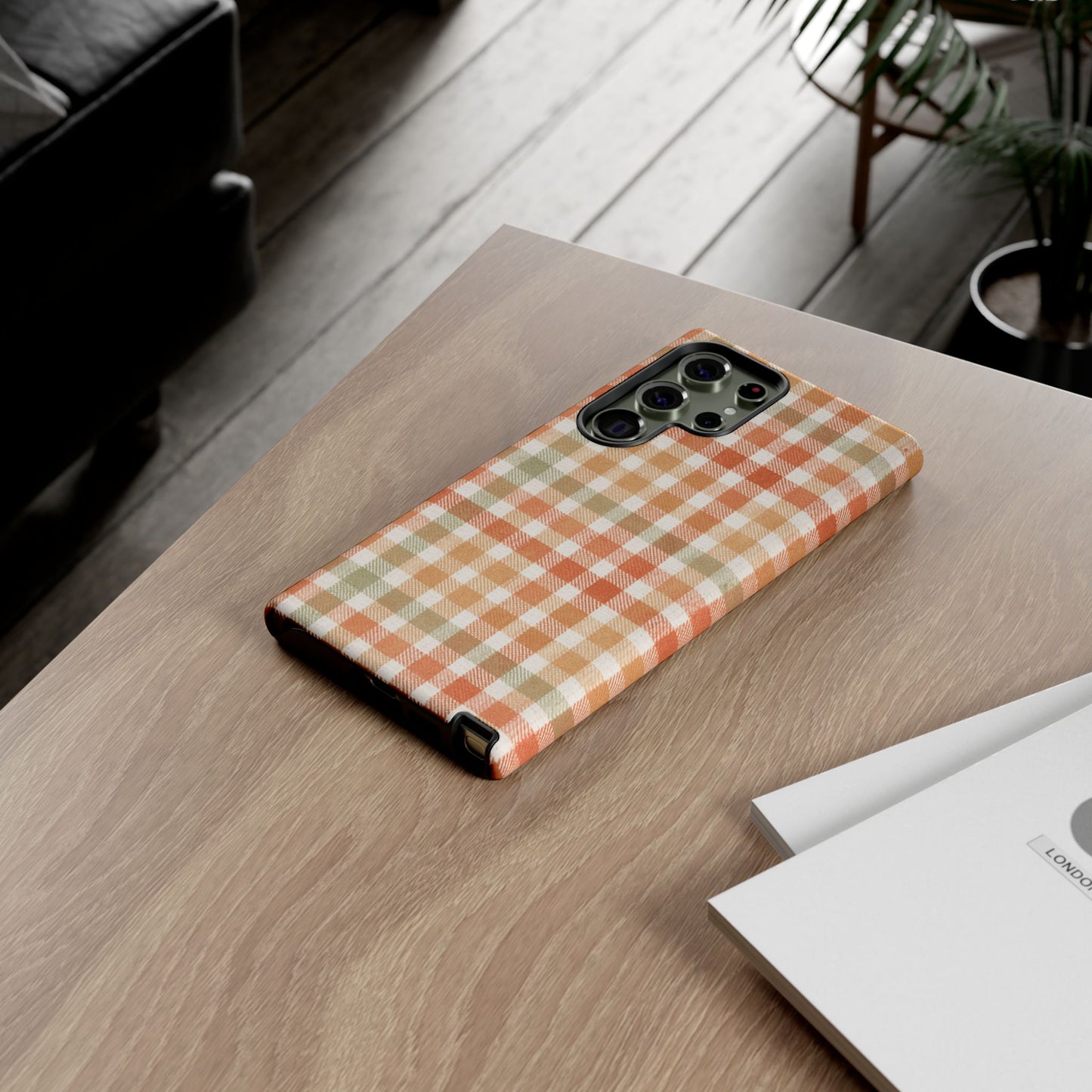 Boho Checkered Phone Case | Neutral Aesthetic Plaid Case | Retro Minimalist Check Design | iPhone Cover | Samsung Cover