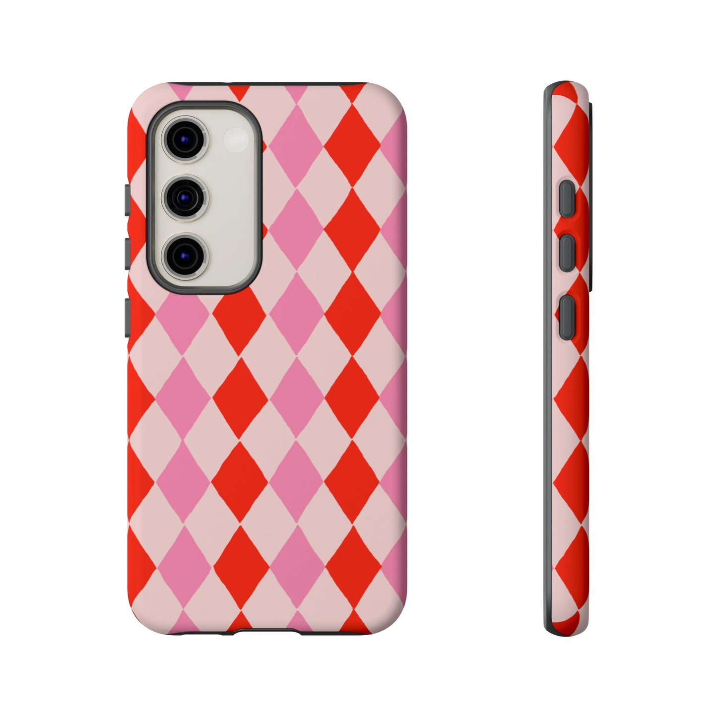 Tough Cases with Red Pink Diamonds, Retro Checkerboard iPhone Case And Samsung Case, Slim Fit Phone Case, Stylish Gift