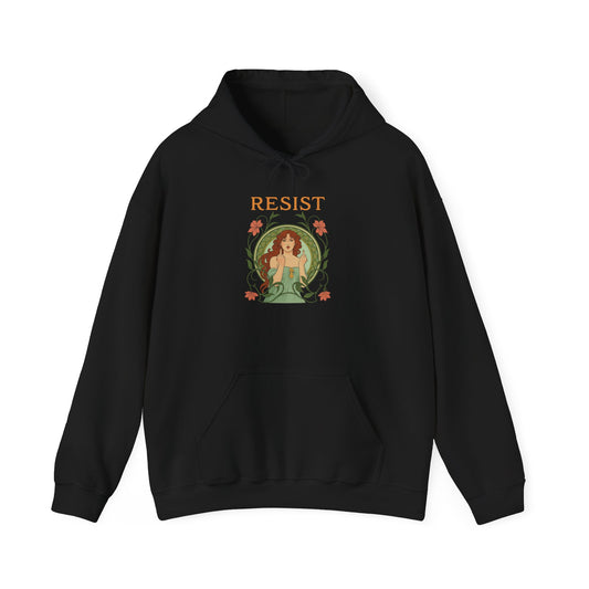 Resist Floral Goddess Hoodie, Feminist Botanical Sweatshirt Hoodie, Empowerment Gift, Vintage Activist Hoodie, Cozy Eco Cotton Pullover