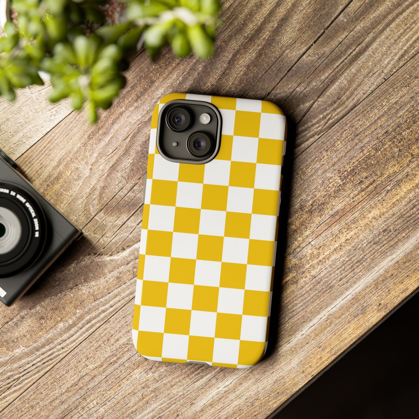 Yellow Checkered Phone Case - iPhone 17 Pro, 17, 16, 15, 14, 13, 12, 11, X, XR, XS MAX, Gift for Friends